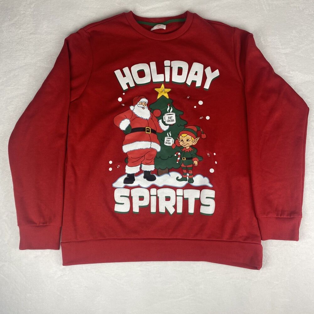 Holiday Time Christmas Sweater Adult Medium Red Light Up Pullover Sweatshirt